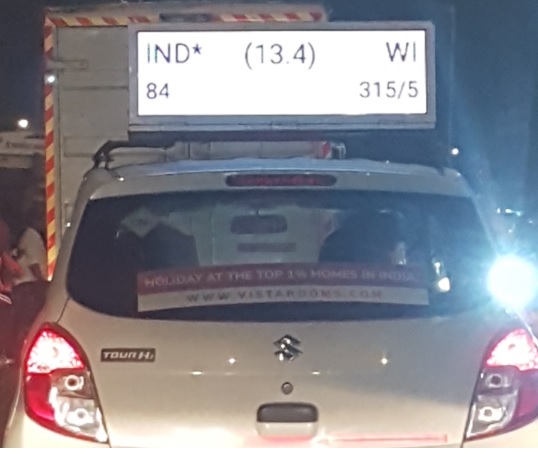 indian cricket fan scoreboard car