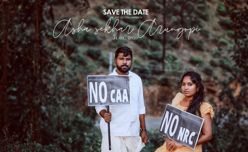 kerala couple pre wedding photo shoot against CAA and NRC